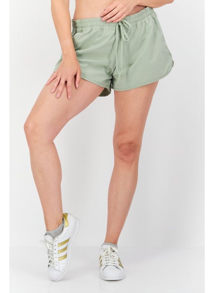 Buy Women Brand Logo Basic Shorts, Sage Green in UAE