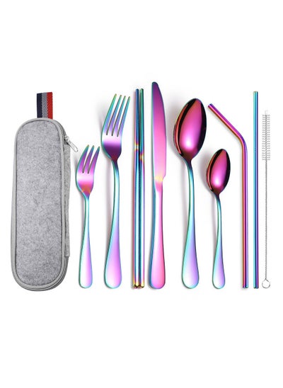 Buy COOLBABY 9pcs Travel Reusable Utensils Silverware Travel Camping Cutlery set Chopsticks and Straw Flatware Stainless steel Travel Utensil set in UAE