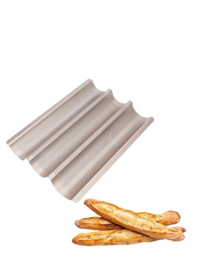 اشتري Baguette Pans for Baking, Carbon Steel 3 Loaf Nonstick Baking Tray French & Italian Perforated Bread Pan Non-Stick في الامارات