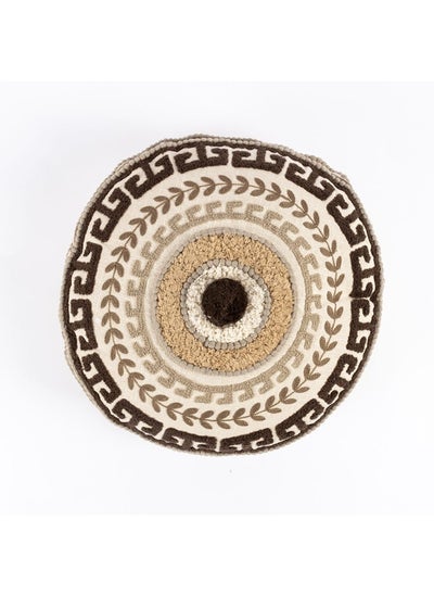 Buy Sera Embroidered Round Cushion, Beige - 45 Cm in UAE