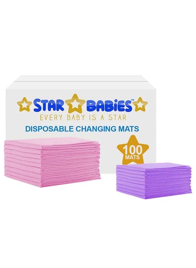 Buy Star Babies Disposable Changing Mats Pack Of 100-Pink With Free 20Pcs Disposable Changing Mat Lavender in UAE