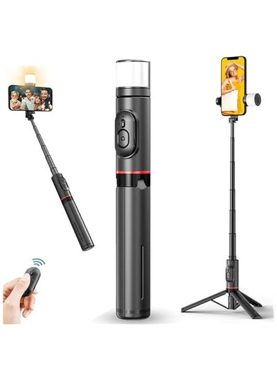 Buy 85cm Selfie Stick with Light, Extendable All in One Phone Tripod Integrated with Wireless Remote, Tripod Stand Compatible with All Cell Phones (Q12s Black) in UAE