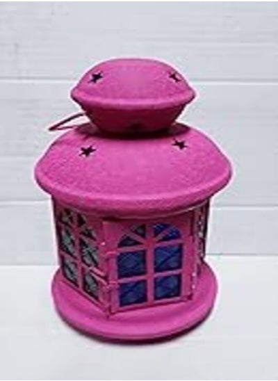 اشتري Ramadan Lantern Metal 22cm Colored Glass (Leather Colors - Fuchsia) في مصر