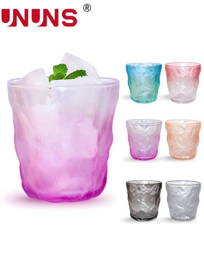 Buy 6Pcs Glacier Drinking Glasses, Glacier Glass Cups, Vintage Glass Coffee Cups, Romantic Water Glasses Tumblers Hammered Glacier Beverage Tumblers for Beverages, Juice, Water in UAE