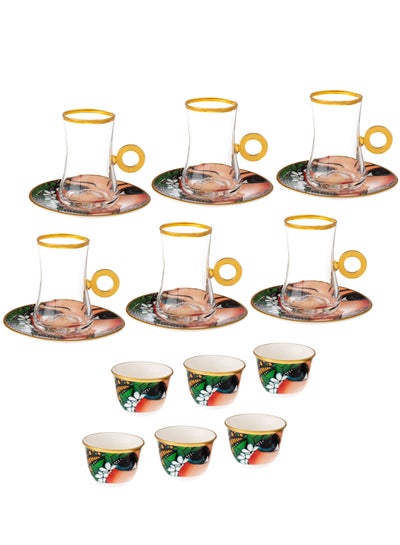 Buy Tea and coffee set 18 pieces consisting of 6 tea cups + 6 tea saucers + 6 Saudi coffee cups in Saudi Arabia