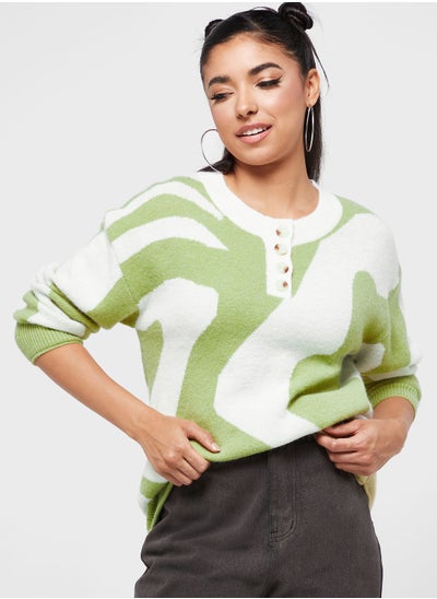 Buy Swirl Intarsia Henley Style Sweater in UAE