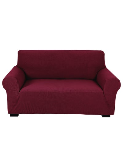 Buy High Stretch 2-Seater Sofa Cover Soft Brushed Fabric Couch Cover Exquisitely Full Coverage Furniture Protector Slipcover Two Seater Fits on Standard and Recliner Sofa 145-178cm Size Burgundy in UAE