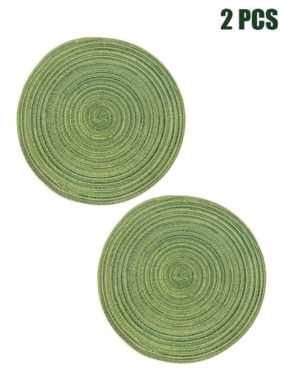 Buy Round Placemats Set of 2 Round Table Placemats Braided Cotton Place Mats 15 inch for Kitchen Dining Table Holiday Party (Pea Green, 2) in Saudi Arabia