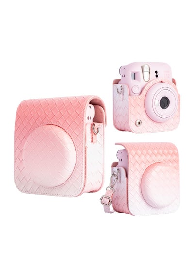 Buy Gradient Weave PU Leather Case for Fujifilm/Polaroid Instax Mini 12 - Chic Protective Camera Cover with Shoulder Strap - Pink Color in UAE