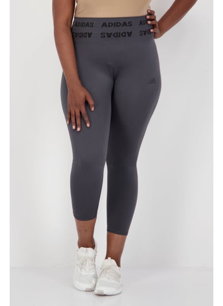 Buy Women Plus Size Brand Logo Training Tight, Grey in UAE