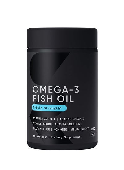 Buy Triple Strength Omega 3 Fish Oil - Burpless Fish Oil Supplement w/EPA & DHA Fatty Acids from Single-Source Wild Alaska Pollock - 1250 mg, 90 ct in Saudi Arabia