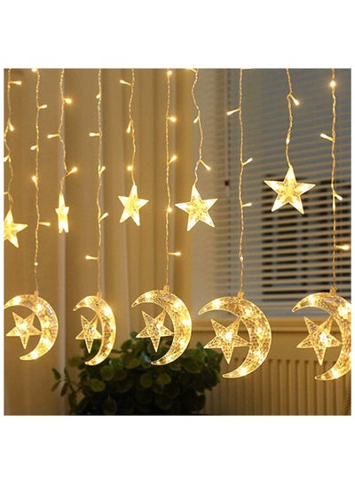 Buy Ramadan Crescent Moon Star Curtain LED Fairy Lights Yellow 2.5meter in UAE