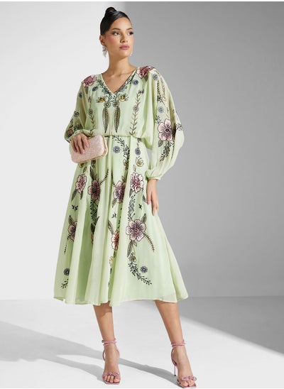 Buy Floral Embroidered Long Sleeve Dress in Saudi Arabia