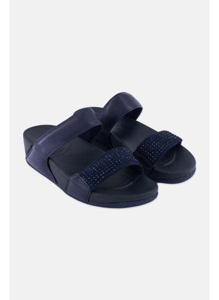 Buy Women Slip On Embellished Sandals, Navy Blue in Saudi Arabia