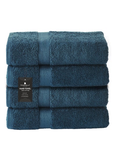 Buy Premium 100 % Combed Cotton 4-Pcs Hand Towel Set (50 X 90 CM) 600 GSM Super Soft Hand Towel, Highly Absorbent, Quick Dry,Best Towel for Bathroom, Spa And Hotel,Dark Blue in UAE