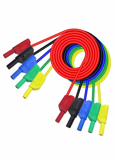 اشتري 5pcs 4mm Banana to Plug Stackable Wire Test Cable Lead for Home Laboratory Multimeter (Mixed Color) في الامارات
