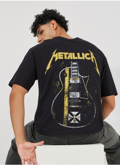 Buy Oversize Metallica Acid Washed Graphic Print Jersey T-Shirt in Saudi Arabia