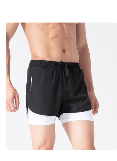 اشتري Men's Quick-drying Sports Basketball Marathon Running Fitness Shorts Fake Two Anti-slip Swimming Shorts في الامارات