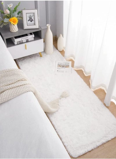 Buy Soft Plush Printed Furry Floor Mat, Polyester, Rectangle, 60x120cm, White. in UAE