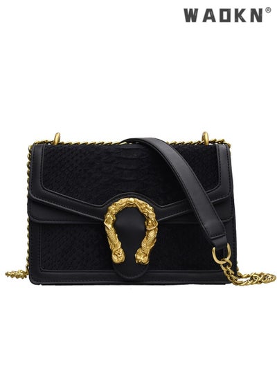 اشتري Women's Trendy Texture Shoulder Bag, Ladies Fashionable Crocodile Crossbody Bag Sling Bag Side Bag, PU Leather Chain Carry Bag Handbag Gift Bag（Black) في السعودية