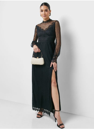 Buy Ballon Sleeve Lace Detail Dress in Saudi Arabia