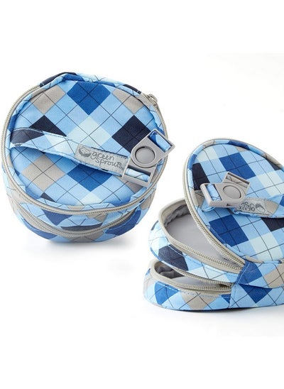 Buy Two Pocket Blue Plaid Travel Bag W/ Strap. Expandable Insulated Waterproof Liner For Odor Control. Wet/Dry Compartments Hold Breast Pads Diapers Tampons Sanitary Napkins Personal Hygiene Items in UAE