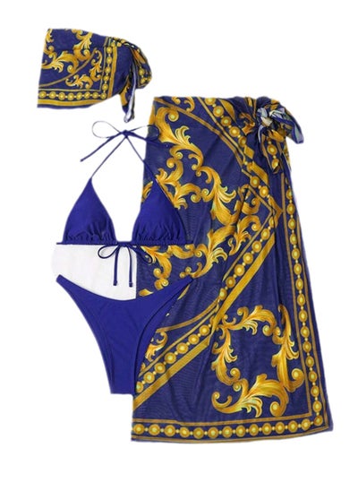 Buy 4pcs new swimsuit mesh cover-up skirt printed bikini swimsuit set in UAE