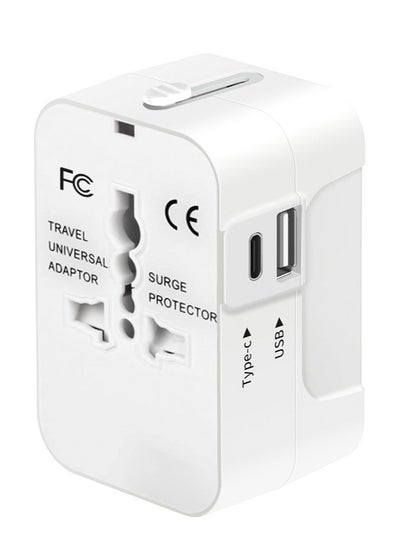 Buy Universal International Power Travel Plug Adapter, 5 in 1 European Travel Plug Adapter W/ 3.5A 1xUSB-A and 1xUSB C Wall Charger and Worldwide AC Outlet for Europe USA UK AUS Asia White in Saudi Arabia