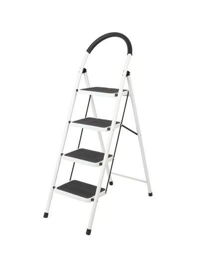 Buy Robustline Home Purpose Ladder - 4 Steps Foldable Step Ladder with Rubber Handgrip and Non-Slip Treads, 150 kgs Weight Capacity- White in UAE