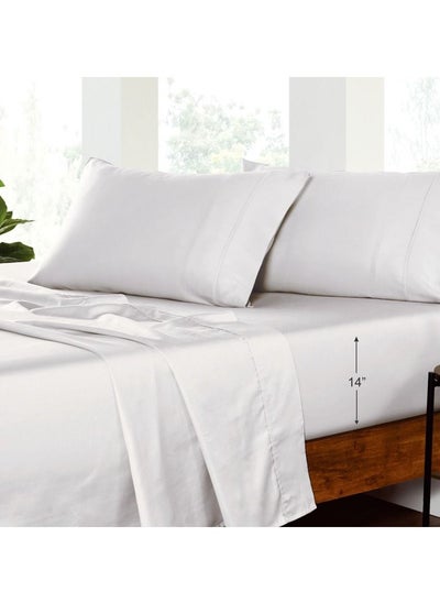 Buy 2 Piece Fitted Sheet Set 120x203+30 cm and 1 Pillow Case 50x75 cm Twin Size Mist White in Saudi Arabia