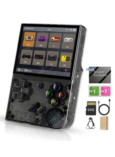 اشتري وحدة تحكم ألعاب محمولة RG35XX Plus Linux، شاشة IPS 3.5 بوصة، 5527 لعبة محملة مسبقًا، بطارية 3300 مللي أمبير، تدعم 5G WiFi Bluetooth HDMI ومخرج التلفزيون (64 جيجابايت، أسود شفاف) في السعودية
