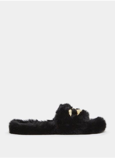 Buy Faux Fur Chunky Chain Trim Bedroom Slippers in Saudi Arabia