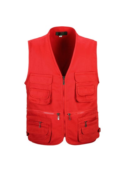 اشتري Multi-Pocket Outdoor Fishing Vest for Men Red في الامارات