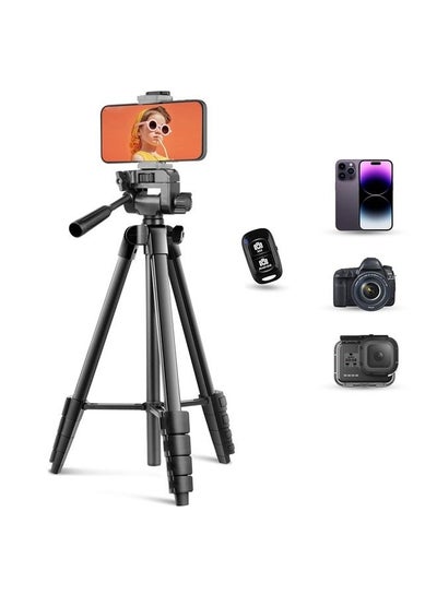 Buy 64”Phone Tripod, Extendable Cell Phone Tripod with Remote and Phone Holder, Universal Camera Tripod Stand for Video Recording/Selfies/Live Streaming, Travel Tripod Compatible with iOS & Android in UAE