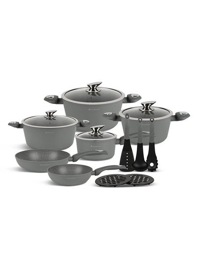 اشتري 15Pcs Pressed Aluminium Cookware Set Ceramic-Marbled Coat, Non-Stick Coating, Pfoa Free في الامارات