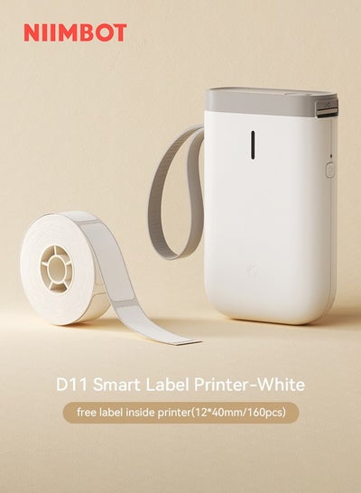 Buy D11 Portable Bluetooth Sticker Label Printer with 1 Roll 12*40mm White Tape, USB Rechargeable, Inkless Thermal Label Maker with 10-15mm Print Width, Ideal for Home and Small Business Supplies, White in UAE