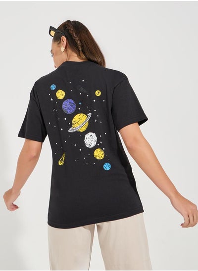 Buy Oversized Planets Graphic Print T-Shirt with Dropped Shoulder in Saudi Arabia