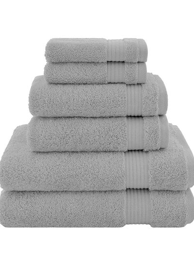 Buy Towel Set Luxury Hotel Quality 600 GSM Genuine Combed Cotton, Super Soft & Absorbent Family Bath Towels 6 Piece Set -  2 Bath Towels, 2 Hand Towels, 2 Washcloths - Light Grey in UAE