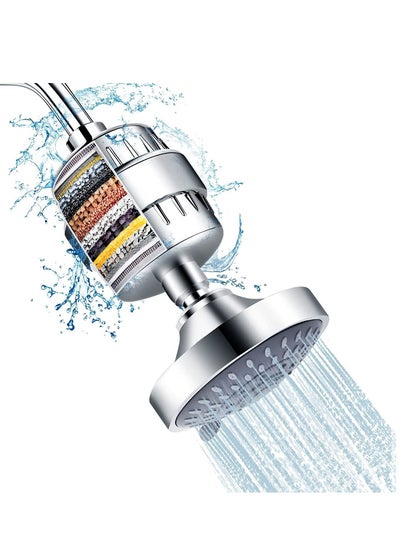 Buy Shower Head and 15 Stage Shower Filter Combo,High Pressure 5 Spray Settings Filtered Showerhead with Water Softener Filter Cartridge for Hard Water Remove Chlorine and Harmful Substances in Saudi Arabia