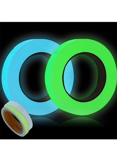 اشتري 2 Rolls Fluorescent Tape(blue beige green),Per Roll 15mm x 10 m,Reflector Tape Self Adhesive For Stairs,Anti Slip For Safety,Marking And Step Tape في الامارات