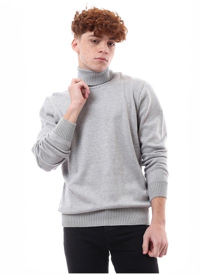 اشتري Ribbed Turtle Neck Grey Basic Pullover في مصر