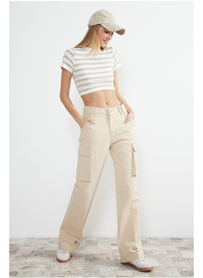 Buy Beige Cargo Pocket High Waist Wide Leg Jeans TWOSS24JE00120 in Egypt