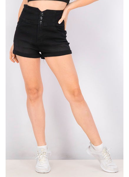 Buy Women Solid Denim Short, Black in Saudi Arabia