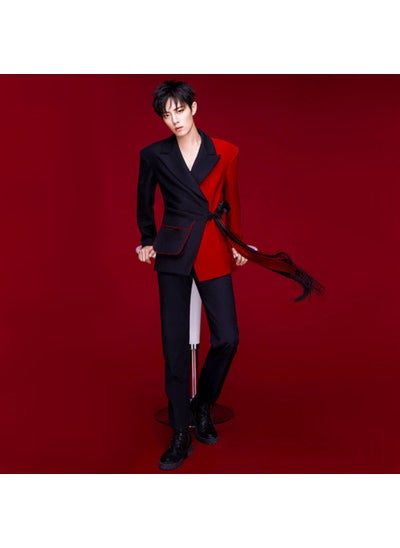 اشتري Xiao Zhan Style Mens Suit Set for PerformancesRed Red في السعودية