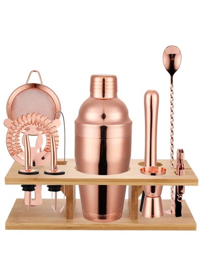 Buy 11 Pcs Cocktail Shaker Set with Bamboo Stand - Perfect Home Bartending Kit and Martini Cocktail Shaker Set For an Awesome Drink Mixing Experience(Rose-Gold) in UAE