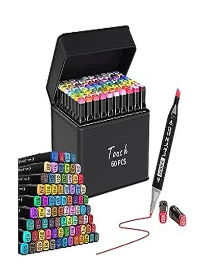 Buy 60-Piece Twin Marker Set With Carry Bag Multicolour in Egypt