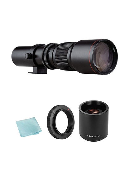 اشتري Camera Super Telephoto Lens 500mm F/8.0-32 Manual Zoom T-Mount + 2X 500mm Teleconverter Lens + T2-AI Adapter Ring Replacement في الامارات