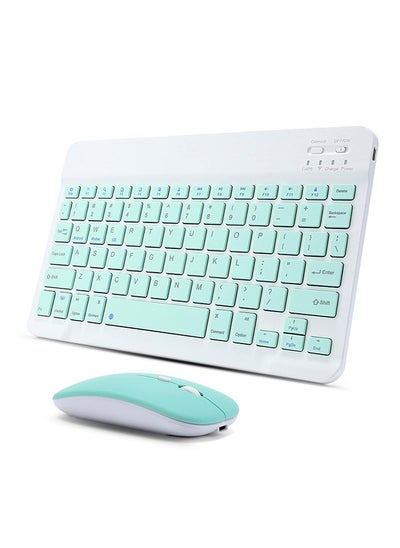 اشتري Ultra-Slim Bluetooth Keyboard & Mouse Combo Rechargeable Portable Wireless Keyboard Mouse Set for Tablet iPhone iPad Computer PC Laptop- Light Blue في الامارات