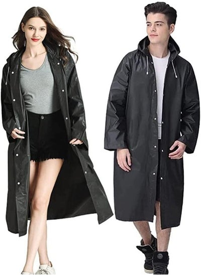 اشتري Rain Coats for Adults Reusable, 1Pcs Thickened Transparent Light Raincoat with Hood and Elastic Cuff Sleeves, EVA Rain Ponchos Rain Jackets Raincoats for Men Women, for Family Fishing Travel (Black) في السعودية