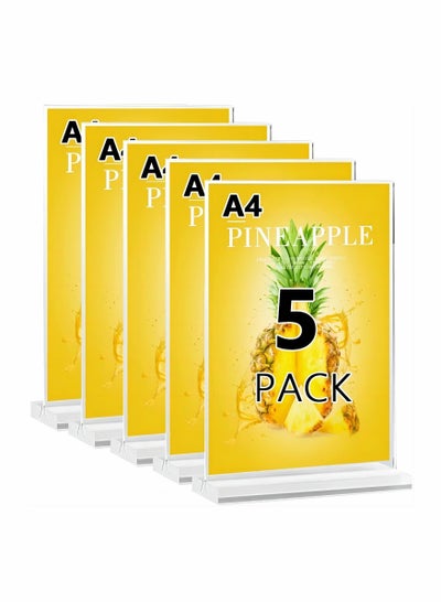 Buy Acrylic Sign Holder A4 - Double Sided T Shape Table Top Display Stand, Portrait Style Menu Ad Frame in UAE